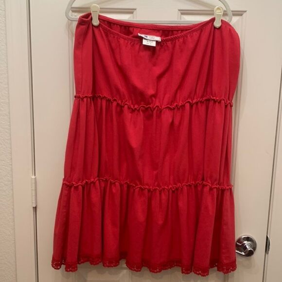 Cherry Pink Size 2X Stretch Lily 3 Tier Ruffled Skirt Lace Trim Cotton Lycra - Picture 1 of 8